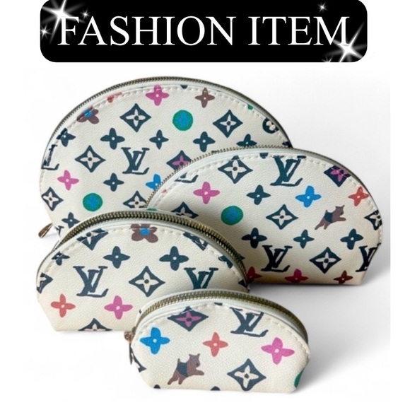 COSMETICS POUCH SET: 4 Piece: White Pink Blue & Turquoise NWOT